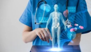 Healthcare professionals analyzing patient data on digital screens, representing how New Century Health supports value-based care transformation.