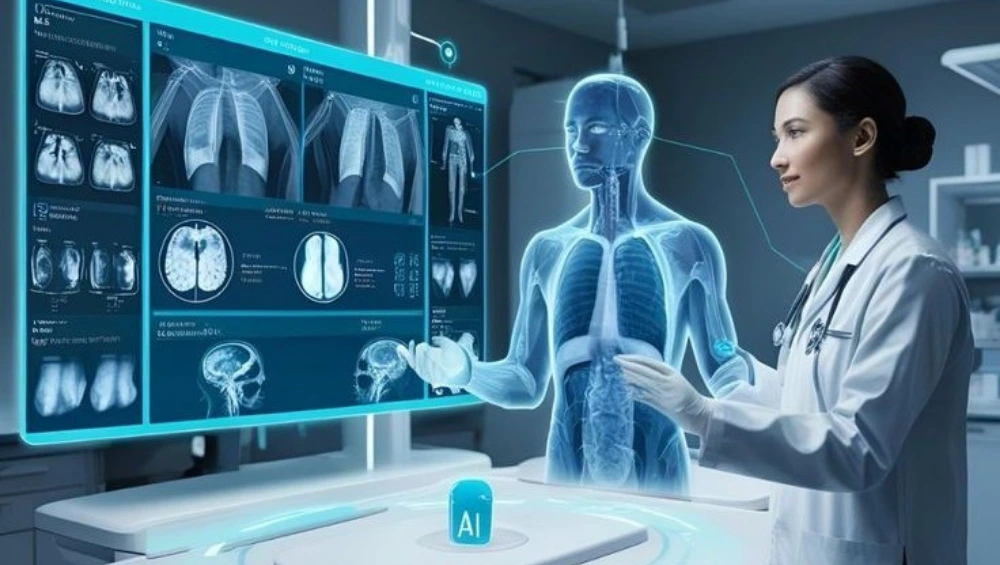 Healthcare professionals analyzing patient data on digital screens, representing how New Century Health supports value-based care transformation.