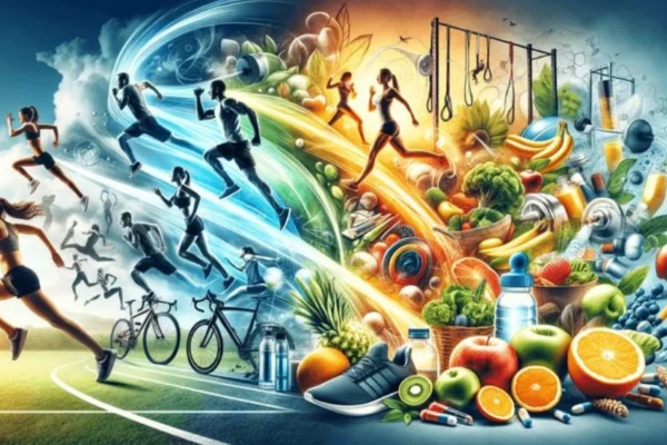 Group of active people engaging in various outdoor and indoor activities like running, yoga, cycling, and swimming—highlighting the concept of Sport Lifestyle and Recreation in 2025.