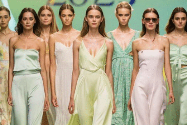 A collage of models wearing key Summer 2025 Fashion Trends including capri pants, ballet-inspired outfits, monochrome sets, and coastal chic styles.