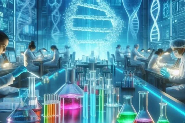 High-tech Swiss laboratory showcasing engineers working with robotics, AI systems, and precision instruments—representing the excellence of Swiss Technology in 2025.