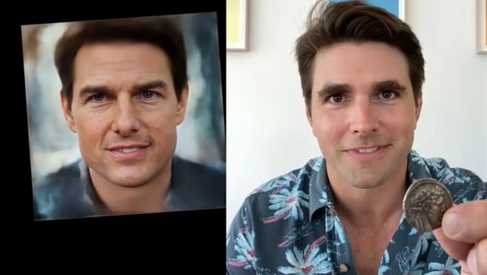 A digitally manipulated image showing a celebrity’s face blended with artificial intelligence graphics, illustrating the concept of celebrity deepfakes and their impact on privacy.