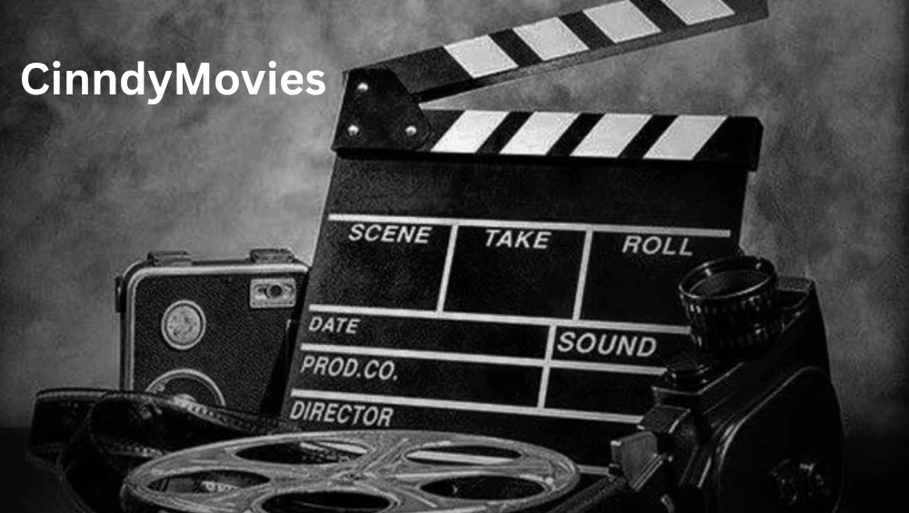 CinndyMovies logo with a film reel and play button icon on a dark background