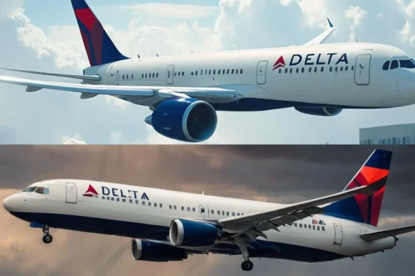 Delta Air Lines Airbus A350‑900 on a runway at sunset, with overlay text reading “Delta Flight DL275 Diverted LAX,” illustrating the diverted flight's landing.