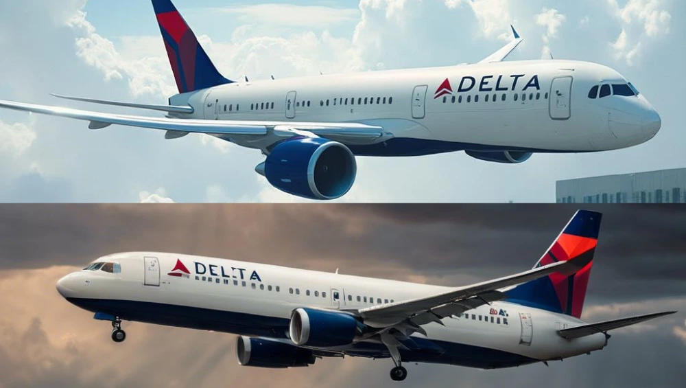 Delta Air Lines Airbus A350‑900 on a runway at sunset, with overlay text reading “Delta Flight DL275 Diverted LAX,” illustrating the diverted flight's landing.