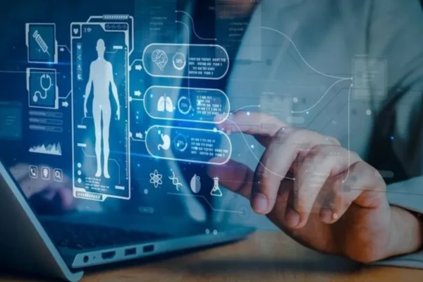 User accessing the Health First Patient Portal on a laptop to view medical records and appointments.