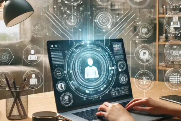 A diverse group of hiring remote employees working on laptops from home, connected via video call.