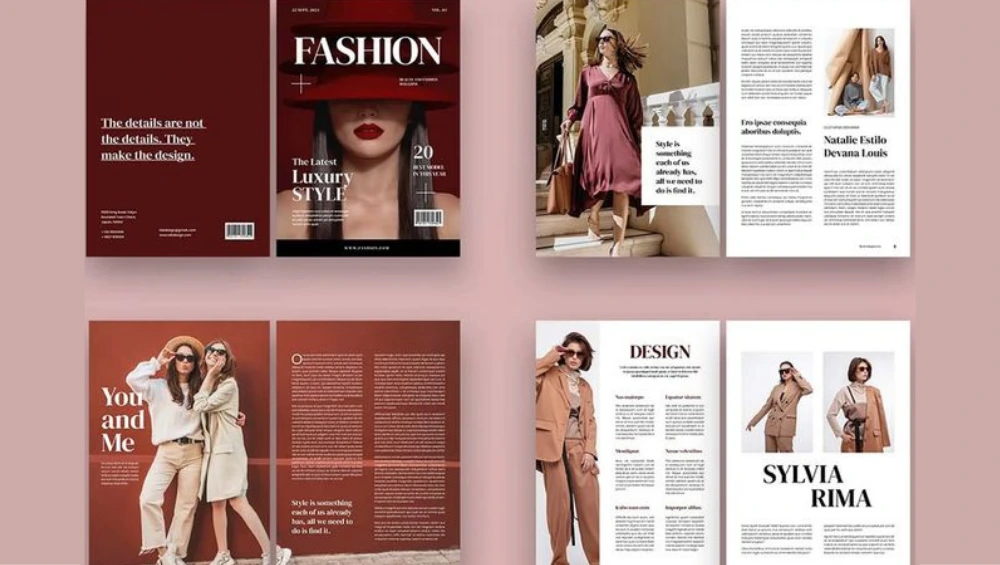 A stack of colorful lifestyle magazines featuring covers with fashion, travel, food, and wellness themes.