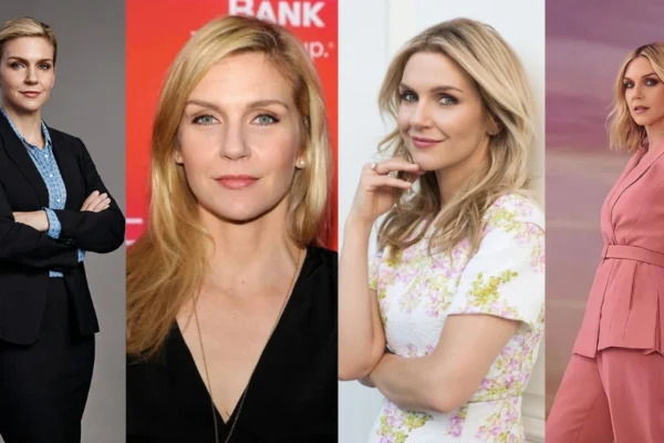 Rhea Seehorn at a red carpet event, smiling and wearing an elegant dress.