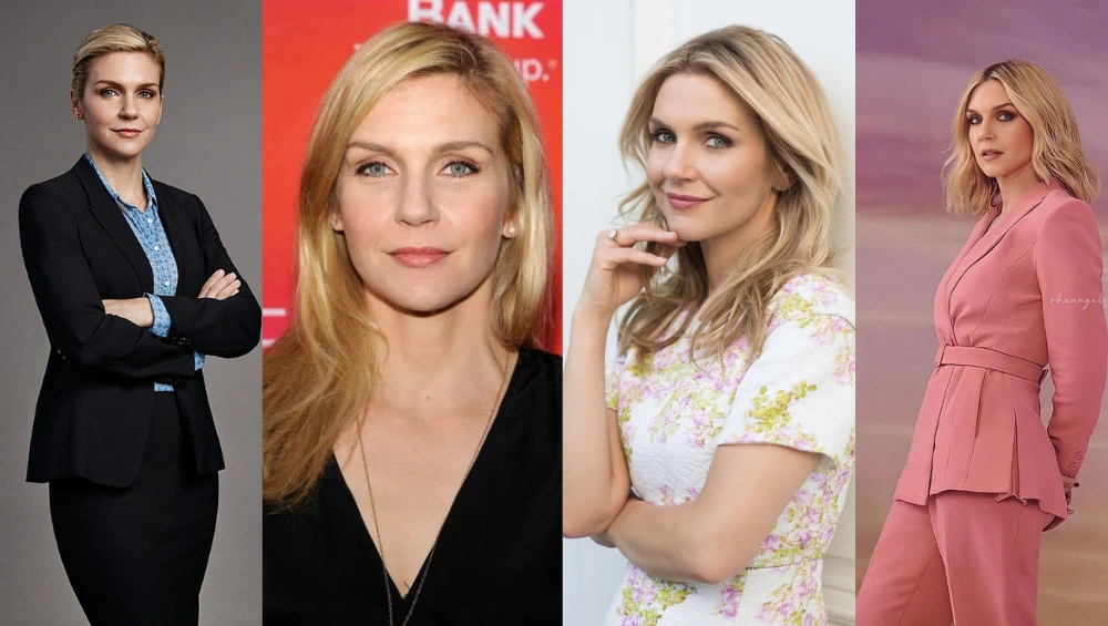 Rhea Seehorn at a red carpet event, smiling and wearing an elegant dress.