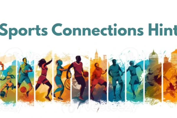 "Sports Connections Hint logo with a dynamic background of athletes and sports equipment"