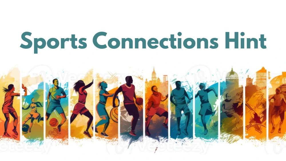 "Sports Connections Hint logo with a dynamic background of athletes and sports equipment"