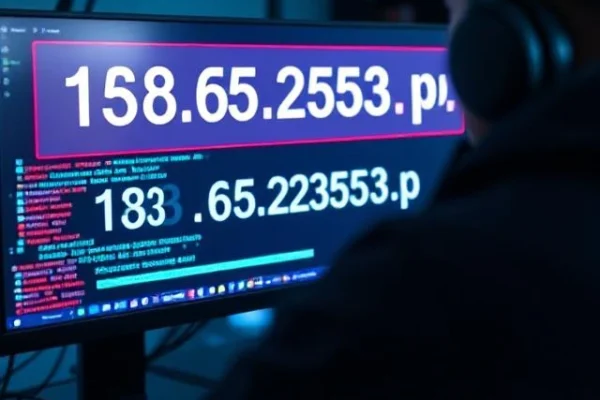 Cybersecurity analyst examining suspicious IP address 185.63.253.2pp on computer screen with threat detection software running