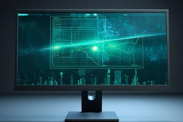Computer screen showing IP address 185.63.253.300 with network tracing tools and cybersecurity monitoring dashboard