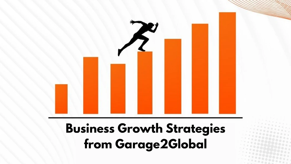 A professional workspace showing a diverse team collaborating over charts and laptops, illustrating business growth strategies from Garage2Global.