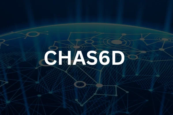 The stylized logo of Chas6d, featuring futuristic typography with digital glitch effects on a dark, cyber-themed background.