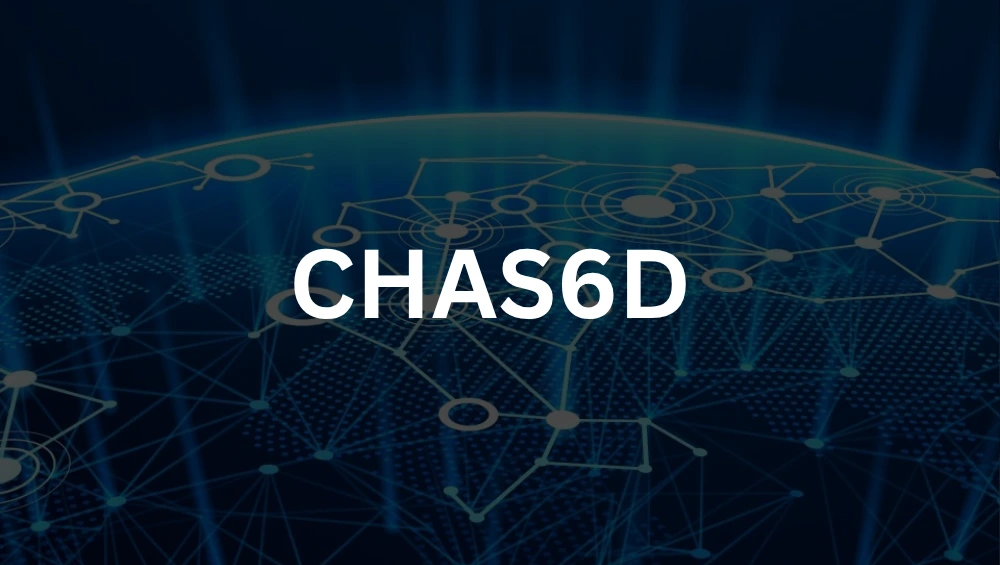 The stylized logo of Chas6d, featuring futuristic typography with digital glitch effects on a dark, cyber-themed background.