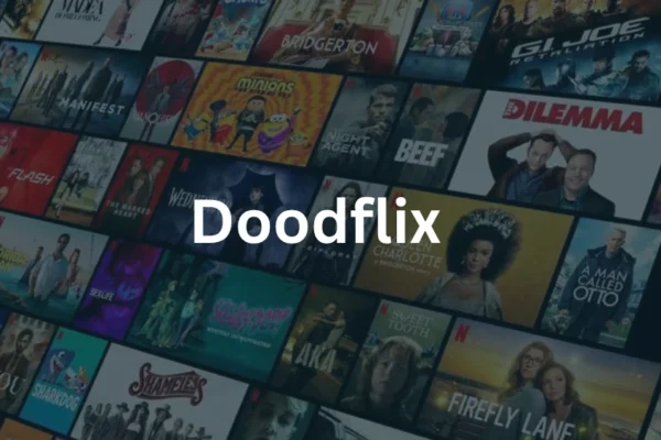 Doodflix logo displayed on a vibrant screen with playful animations and colorful cartoon-style graphics in the background.