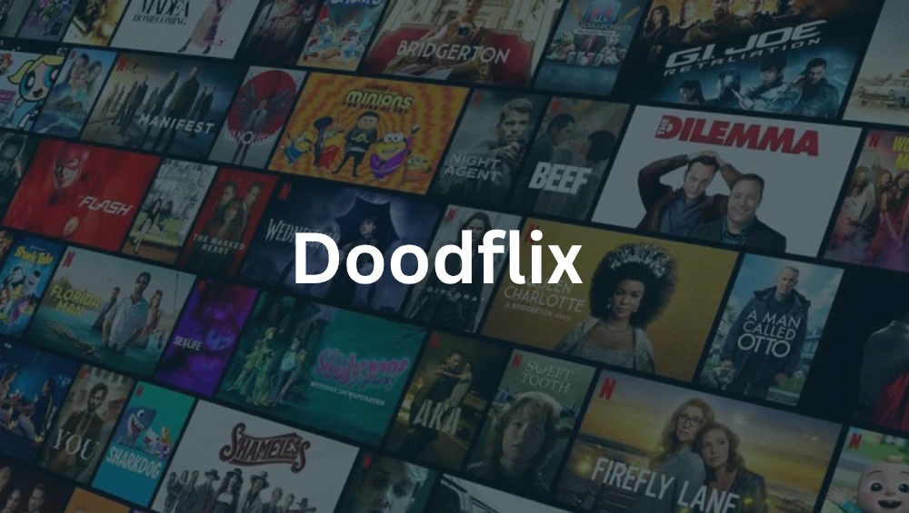 Doodflix logo displayed on a vibrant screen with playful animations and colorful cartoon-style graphics in the background.