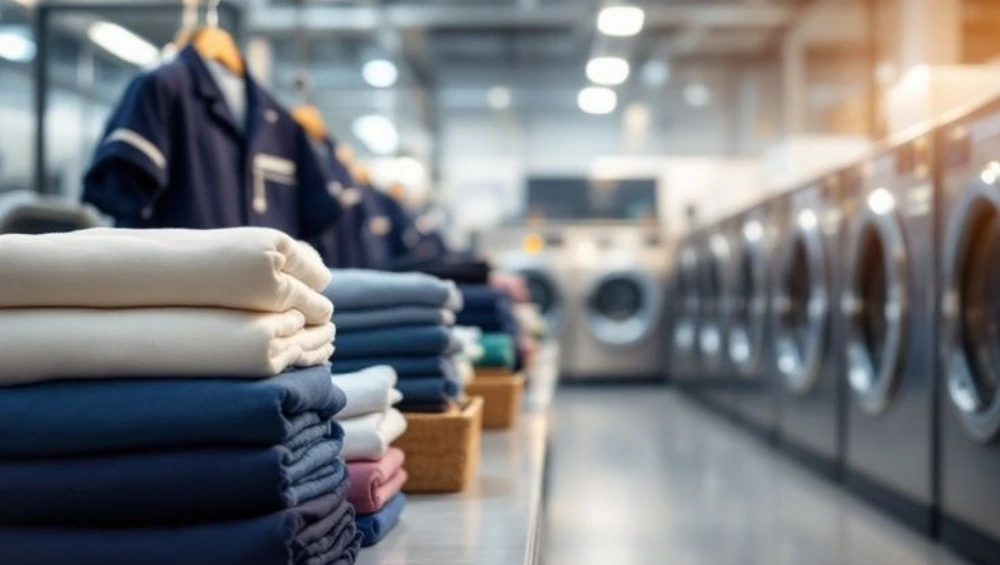 Clean, modern laundromat interior with washers and dryers available in a Laundromat Business for Sale.