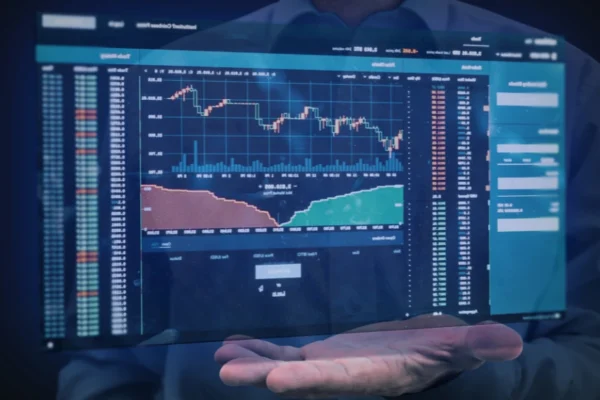 Novafork blockchain platform interface showing crypto trading dashboard with token prices, staking options, and DeFi features