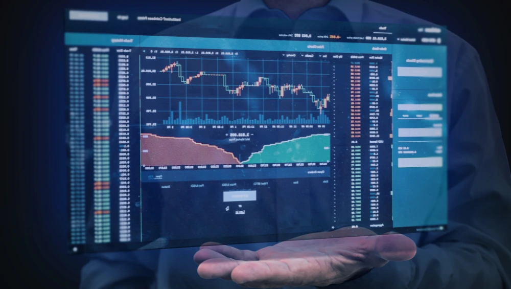 Novafork blockchain platform interface showing crypto trading dashboard with token prices, staking options, and DeFi features