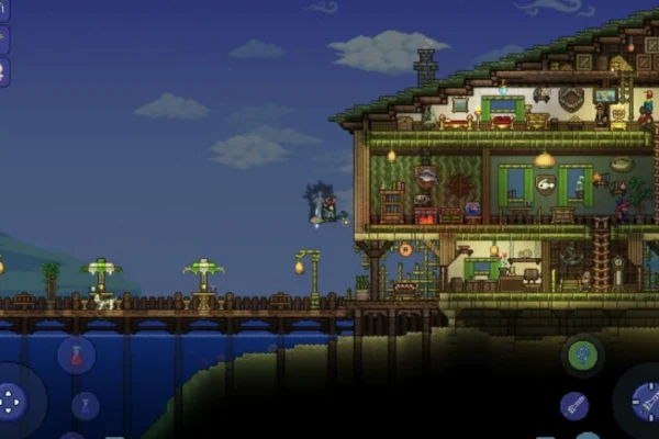 Pixel‑art sprite of the Traveling Merchant Terraria, featuring his distinctive blue coat, feathered hat, and walking/profile poses.
