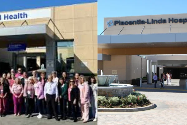 Front view of UCI Health Placentia-Linda hospital with main entrance and signage visible.