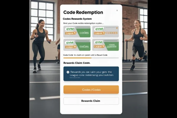 Roblox Gym League game interface showing code redemption screen with gym league codes input field and reward notifications