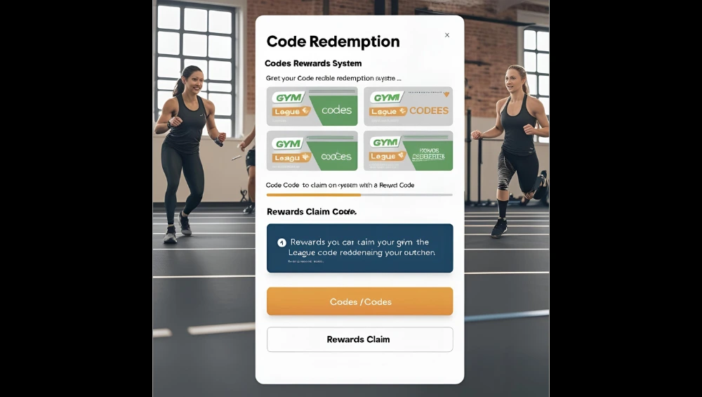 Roblox Gym League game interface showing code redemption screen with gym league codes input field and reward notifications