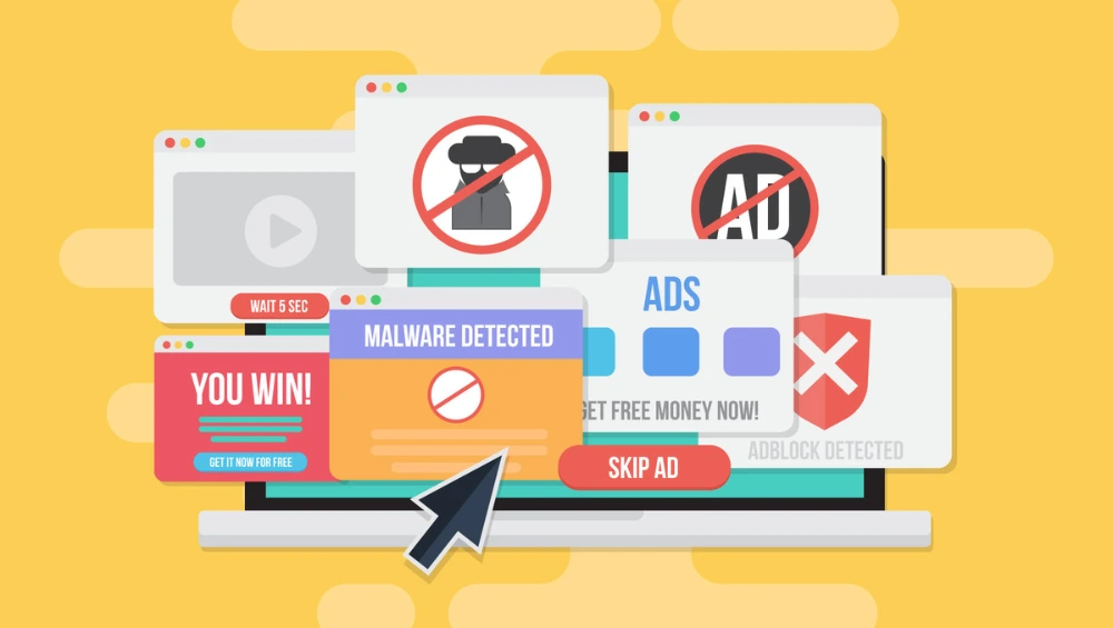 Warning sign overlaying Scrolller interface showing common problems users face while browsing Reddit content