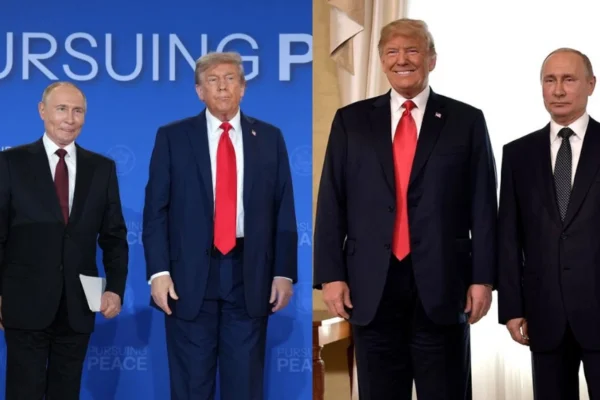Photograph of former President Donald Trump and Russian President Vladimir Putin during the Trump Putin Summit Failure meeting.