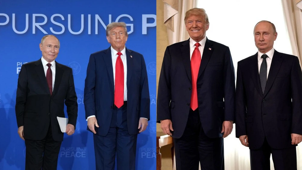 Photograph of former President Donald Trump and Russian President Vladimir Putin during the Trump Putin Summit Failure meeting.